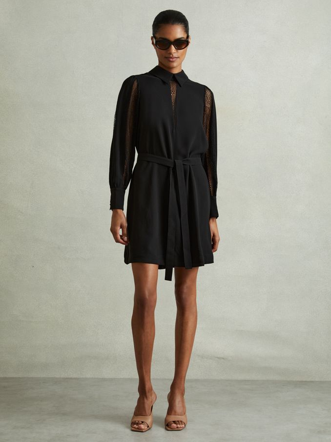 Reema Black Lace Insert Mini Dress (E38849) | US$127