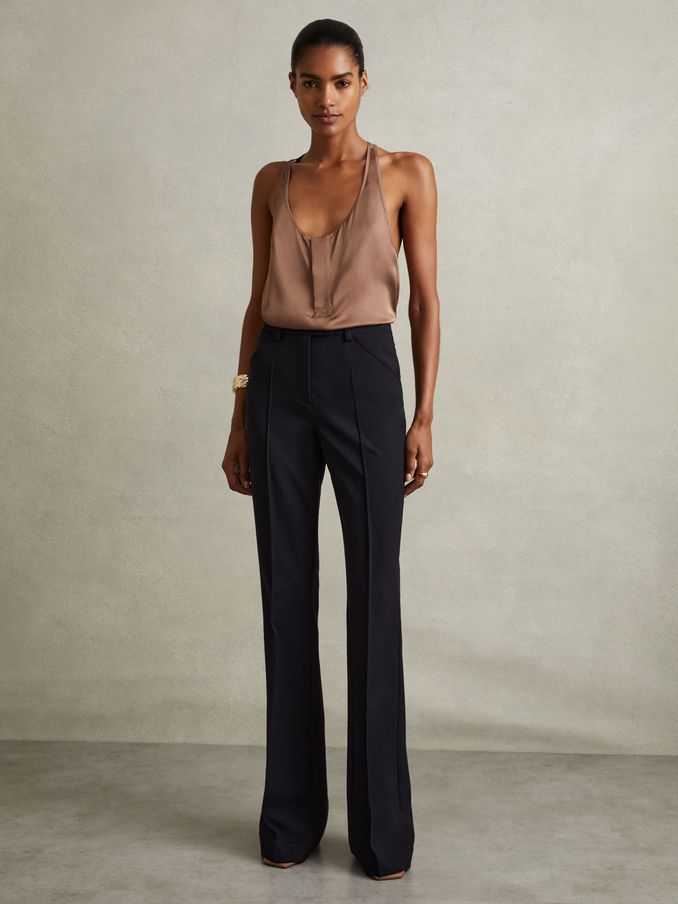 Petite High Rise Flared Trousers in Navy (E38850) | US$147
