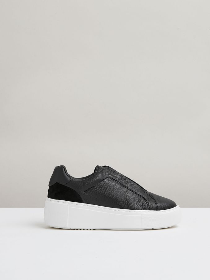 Leather Slip-On Trainers in Black (E38854) | US$132