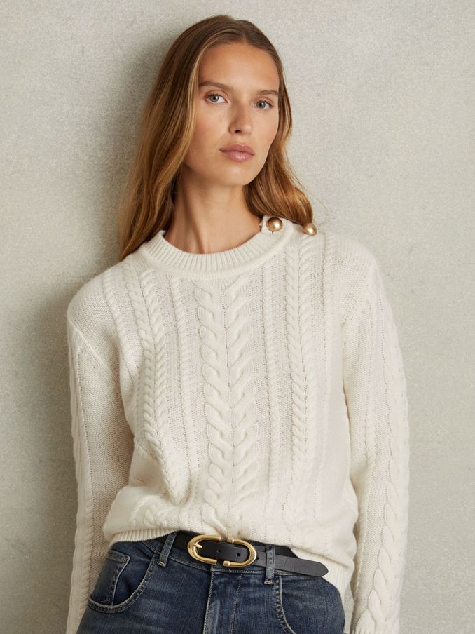 Wool-Cashmere Cable Knit Jumper in Cream (E38863) | €71