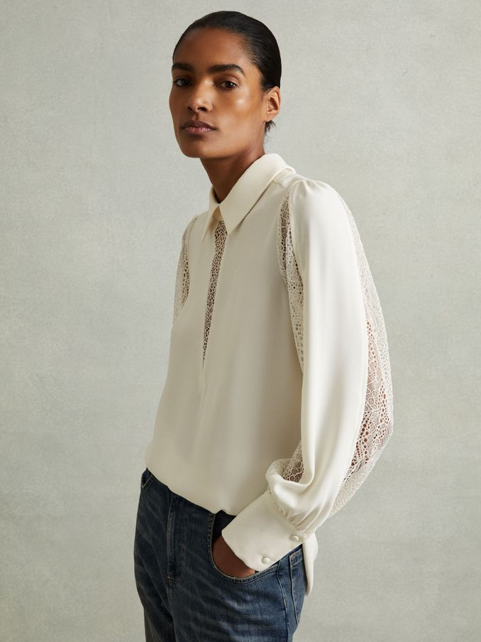 Lace Insert Blouse in Cream (E38866) | €73