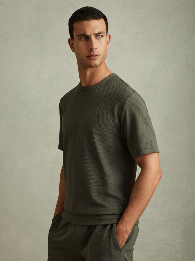 Textured Crew-Neck T-Shirt in Green Smoke (E38869) | US$43