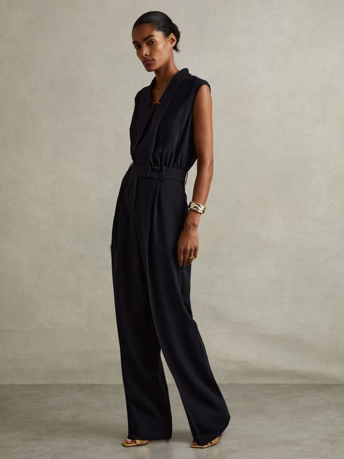 Sara Navy Tux Pleated Jumpsuit (E38871) | €102