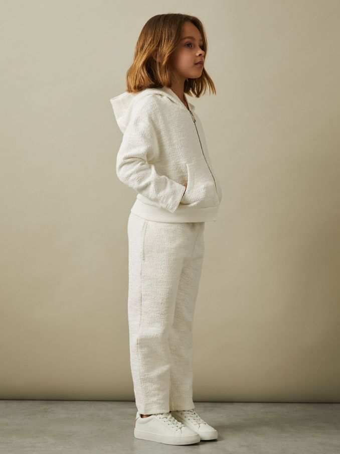 9-13 yrs Cotton Blend Boucle Hoodie and Joggers Set in Cream (E38873) | US$74