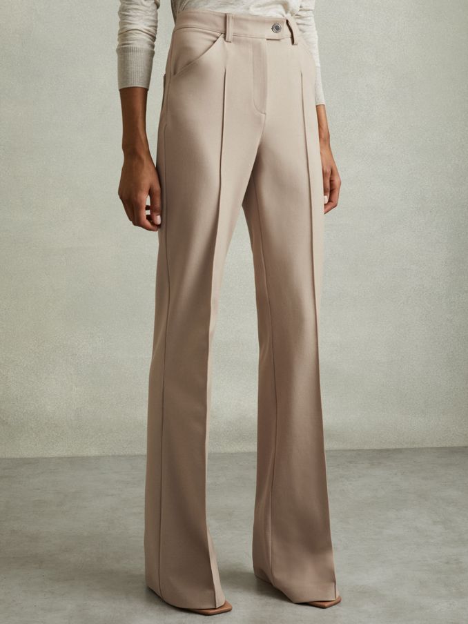 Petite High Rise Flared Trousers in Neutral (E38874) | $186