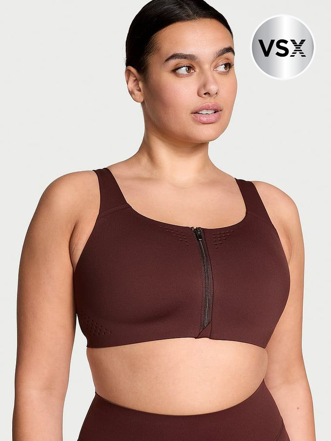 Burgundy Brown Strappy Back Front Close Featherweight Max High Support Sports Bra (E39899) | €63