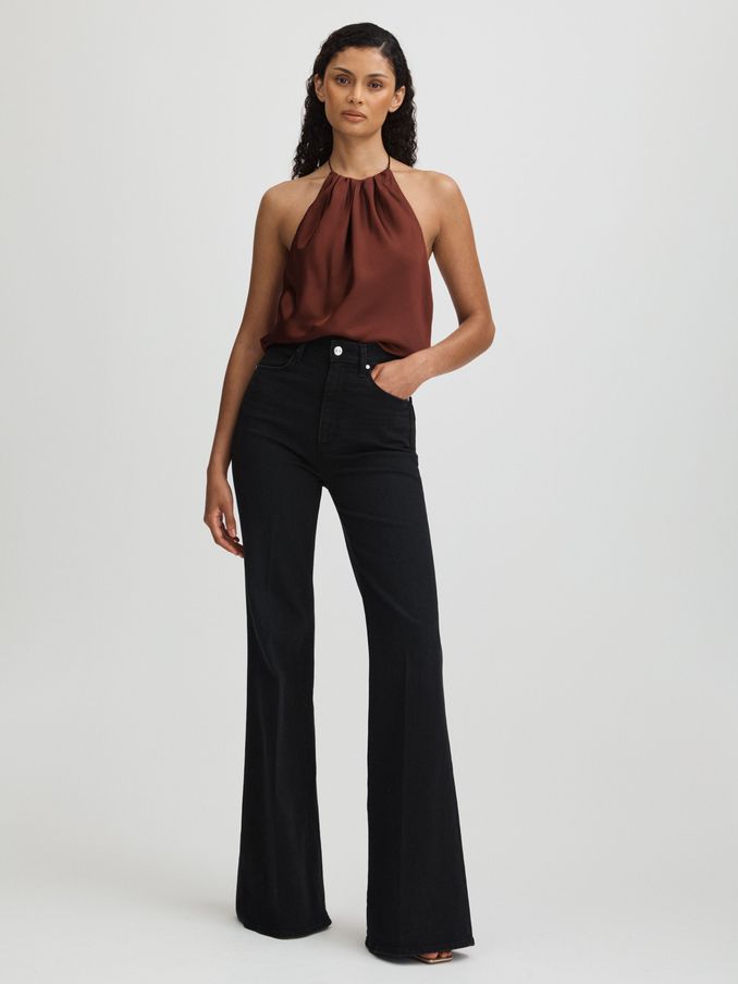 Gisele Brown Paige Silk Satin Halter Neck Brown Top (E42821) | 755 SAR
