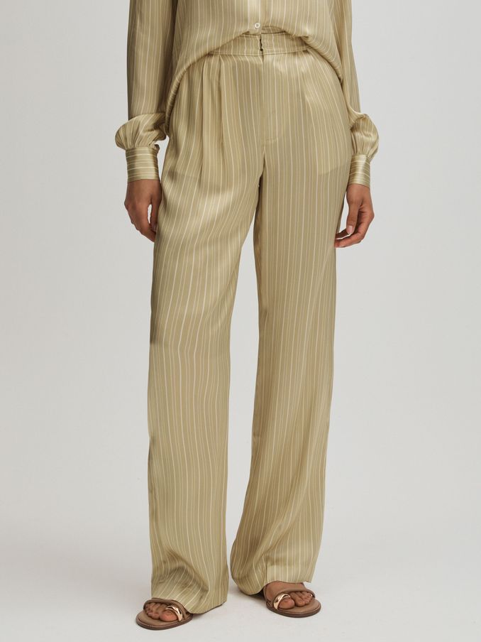 Garrett Olive Paige Silk Striped Wide Leg Trousers (E42838) | €280