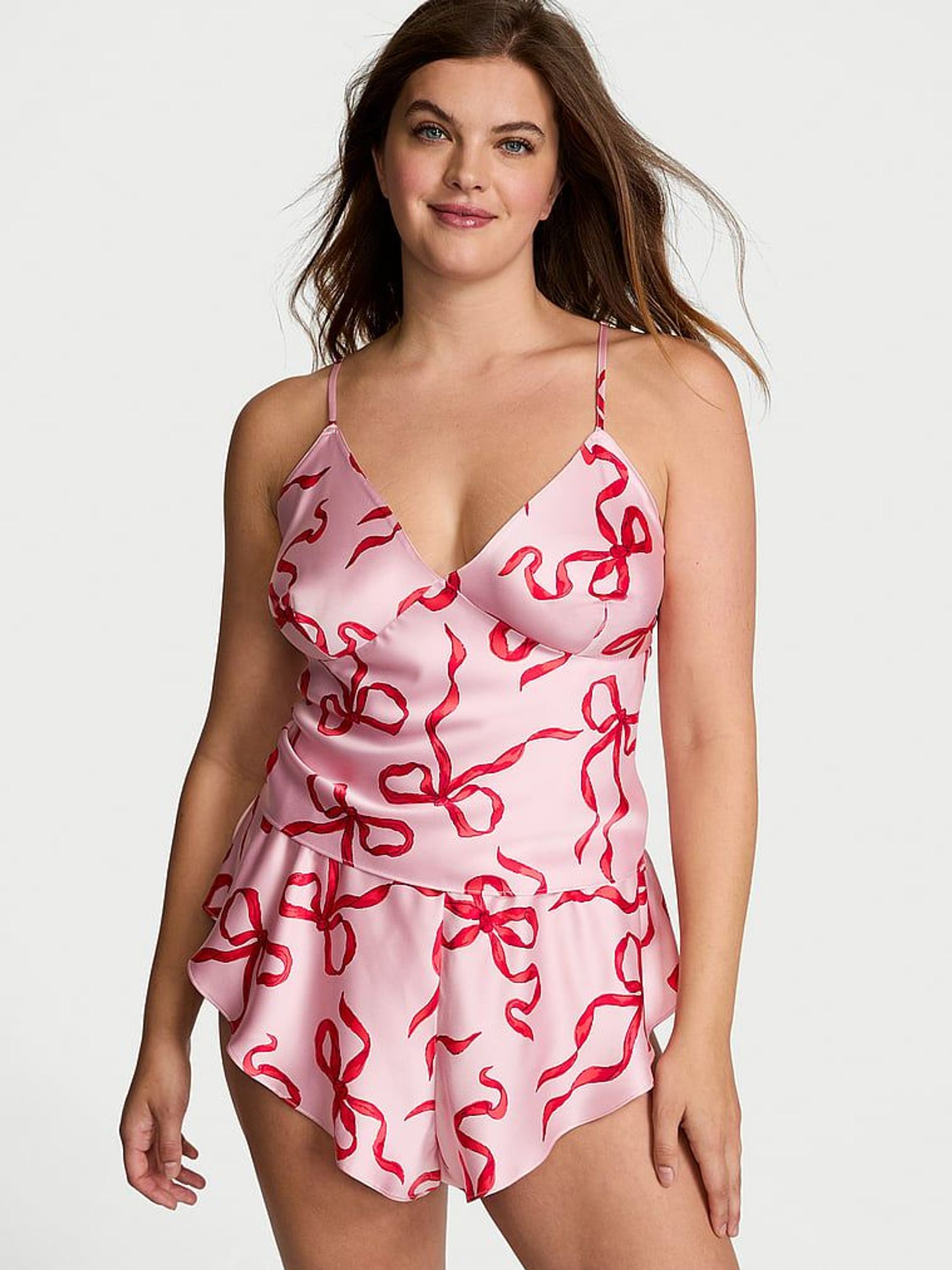 Pink Bows Satin Open Back Cami & Shorts Set (E43447) | €68