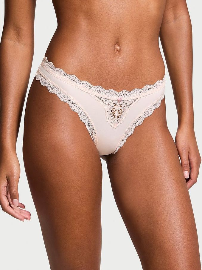 Purest Pink Lace Trim Thong Knickers (E43453) | €15.50