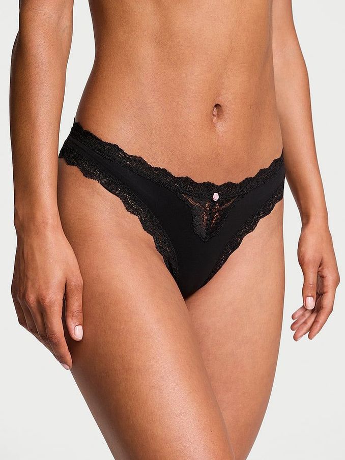 Black Lace Trim Thong Knickers (E43466) | €15.50