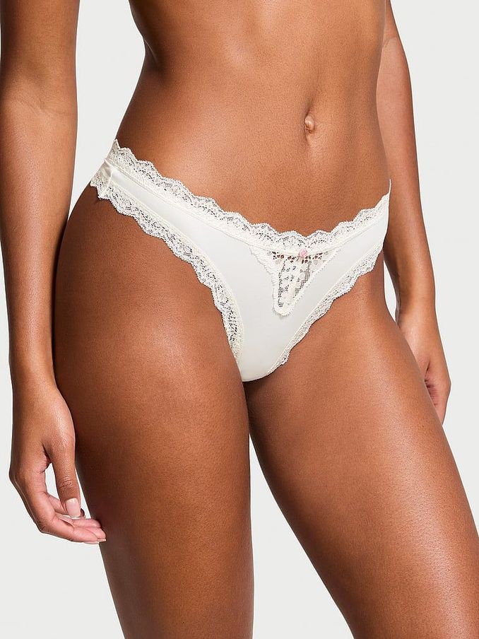Coconut White Lace Trim Thong Knickers (E43488) | €15.50