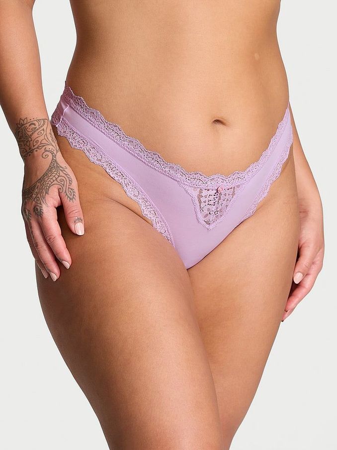 Silky Lilac Purple Lace Trim Thong Knickers (E43507) | €15.50