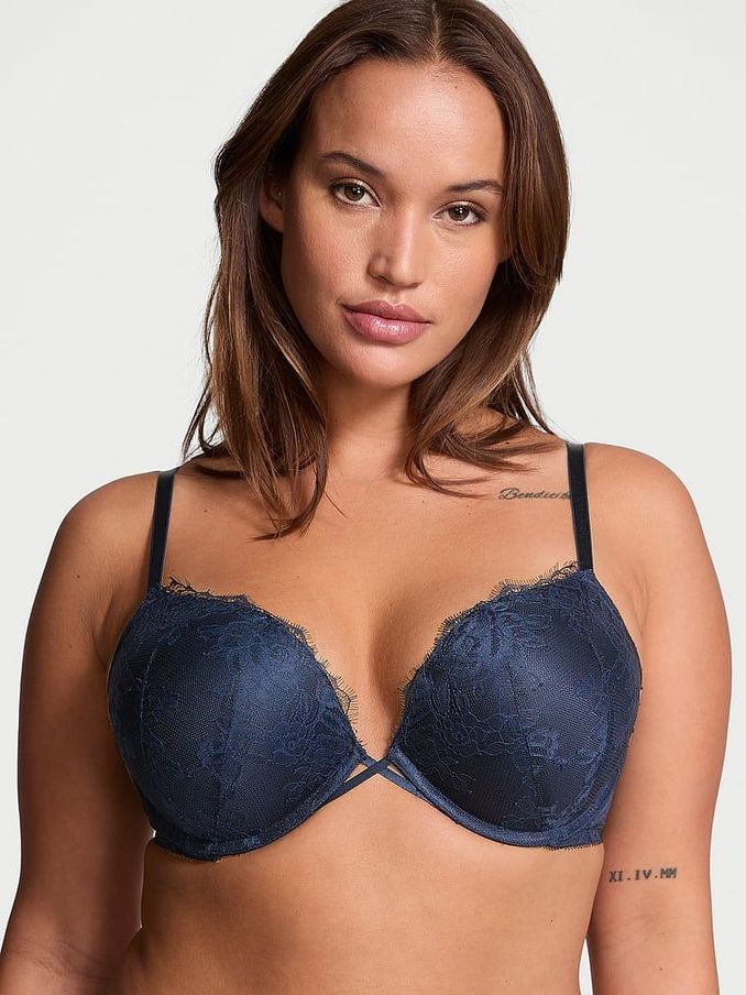 Dark Twilight Blue Bombshell Add 2 Cups Push Up Rose Lace Bra (E44035) | €27