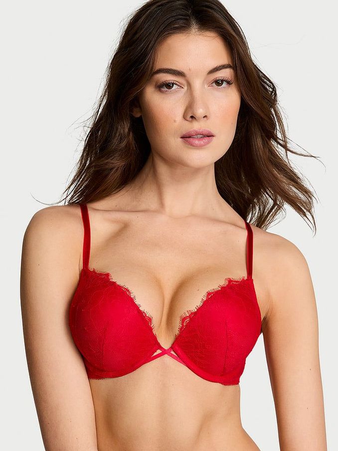 Lipstick Red Bombshell Add 2 Cups Push Up Rose Lace Bra (E44038) | €27