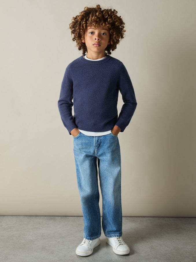 3-9 yrs Wool Blend Crew Neck Jumper in Dark Airforce Blue (E45152) | US$23