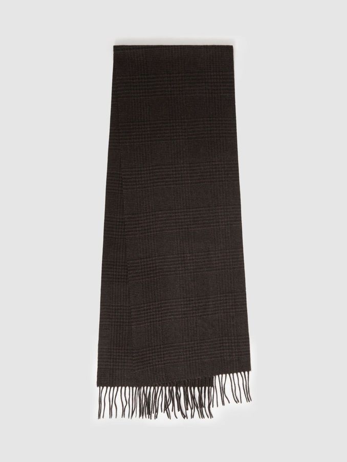 Wool and Cashmere Prince of Wales Check Scarf in Brown/Black (E45160) | €53