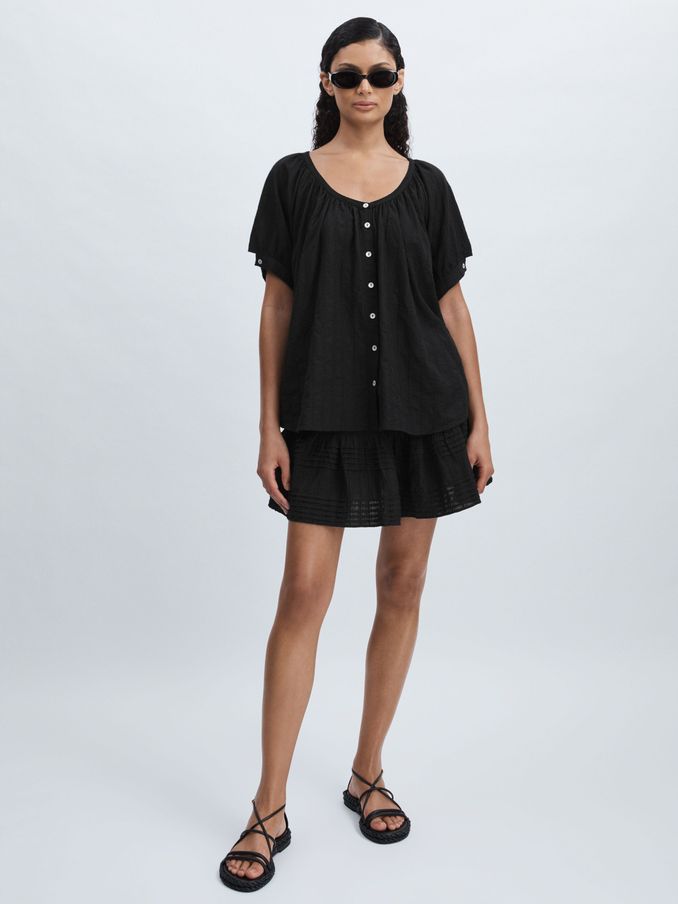 Mille 100% Cotton Tiered Mini Skirt in Black (E45174) | US$120