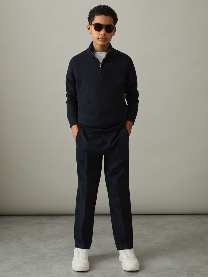 9-13 yrs Two Pack Of Merino Wool Zip-Neck Jumpers in Navy/Dark Bordeaux (E45175) | US$120