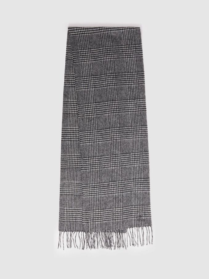 Wool and Cashmere Prince of Wales Check Scarf in Black/White (E45179) | €39