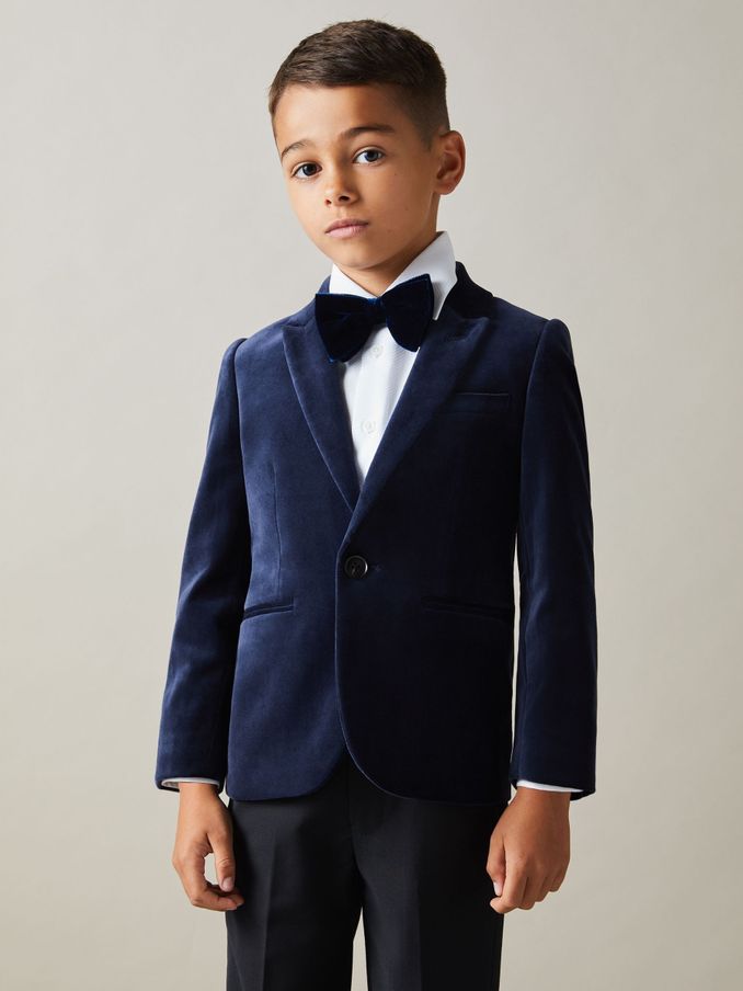 3-9 yrs Velvet Single Breasted Blazer in Baltic Blue (E45182) | US$65