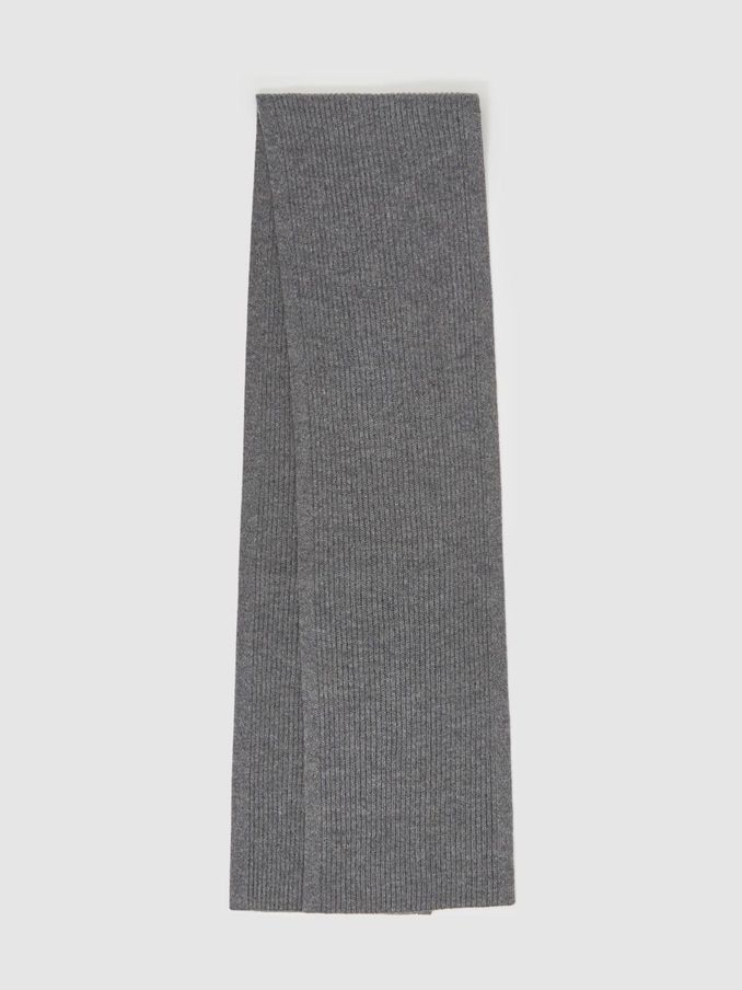 Ribbed Merino Scarf in Mid Grey Melange (E45183) | US$61