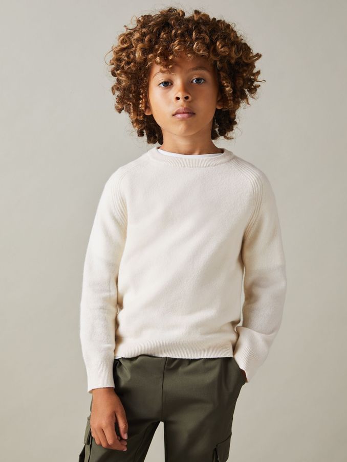 9-13 yrs Wool Blend Crew Neck Jumper in Off White (E45185) | US$33