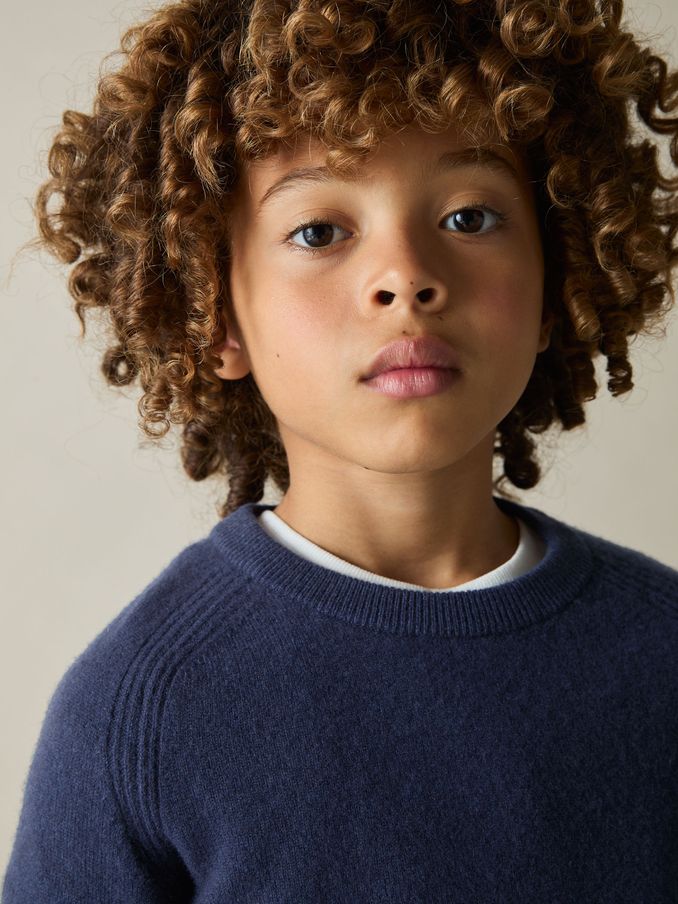 9-13 yrs Wool Blend Crew Neck Jumper in Dark Airforce Blue (E45186) | US$33