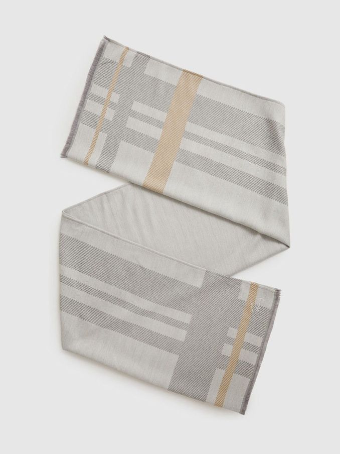 Logo-Embroidered Checked Scarf in Grey (E45210) | US$77