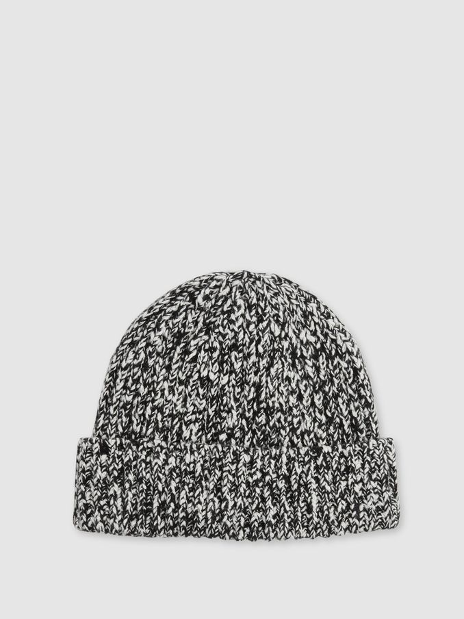 Cotton Wool Ribbed Mouliné Beanie in Black/White (E45214) | €35