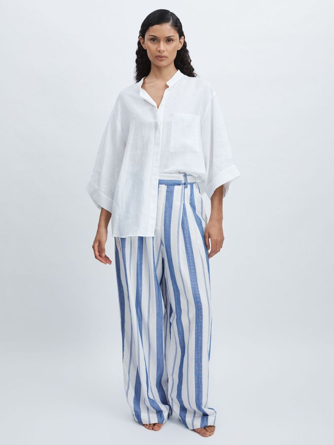 Mille 100% Cotton Striped Wide-Leg Trousers in Blue Stripe (E45231) | €188