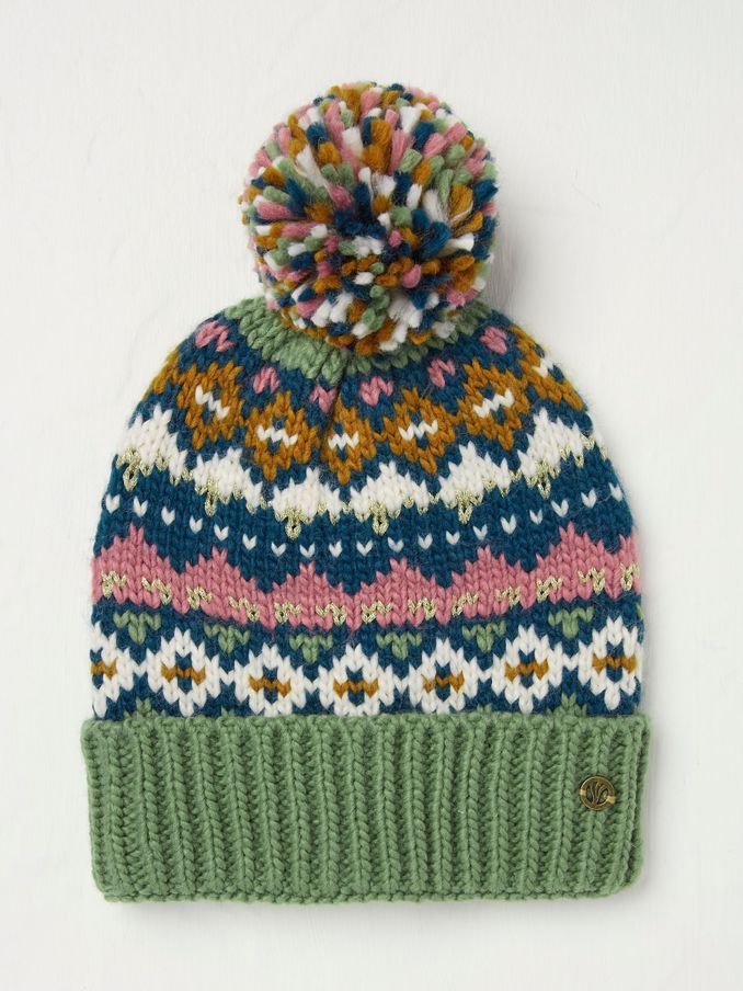 Green Haze Fairisle Pattern Bobble Hat (E46314) | €18