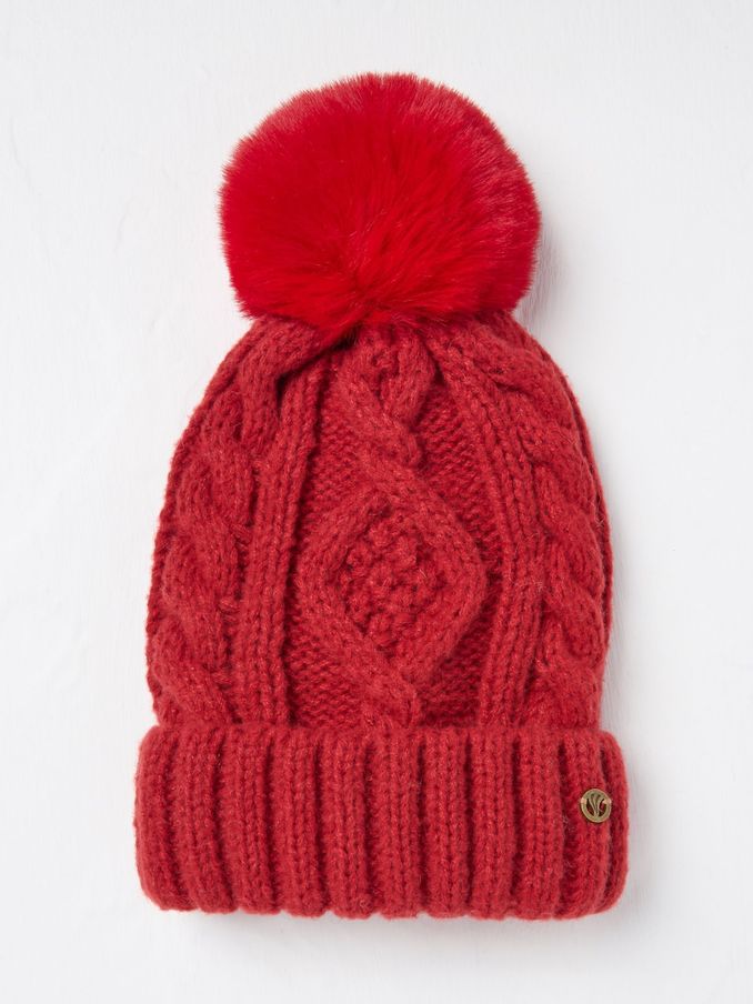 Red Billie Cable Bobble Hat (E46317) | $15