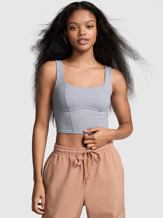 Medium Heather Grey Shine Cotton Scoop Sports Bra Top (E46489) | €33