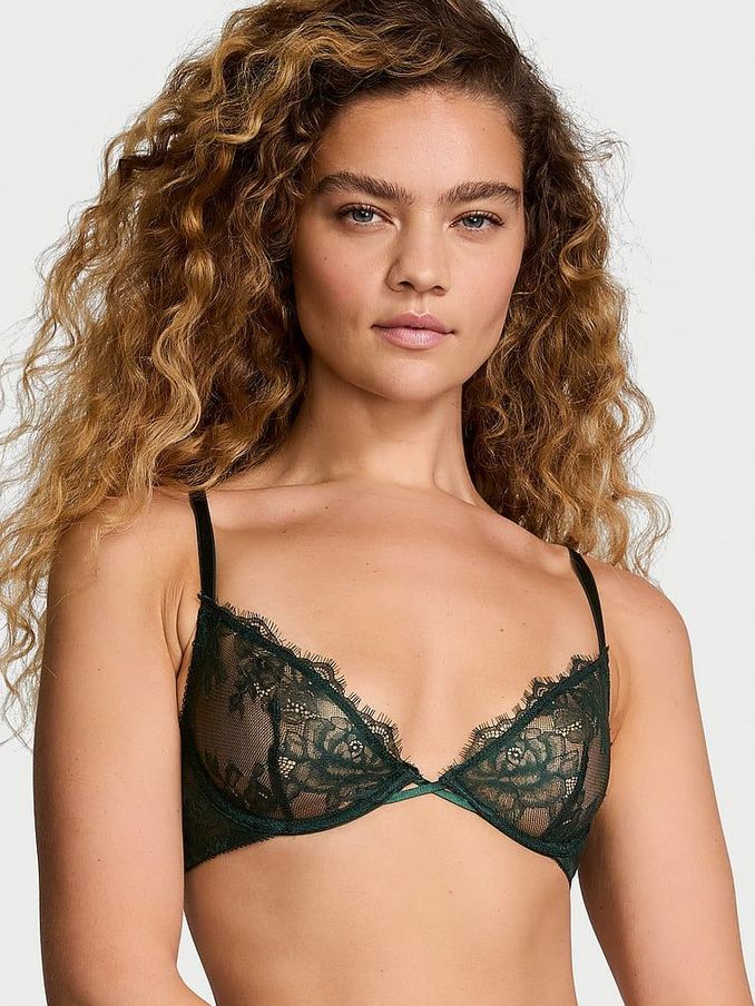 Botanical Green Unlined Demi Rose Lace Bra (E46494) | €25