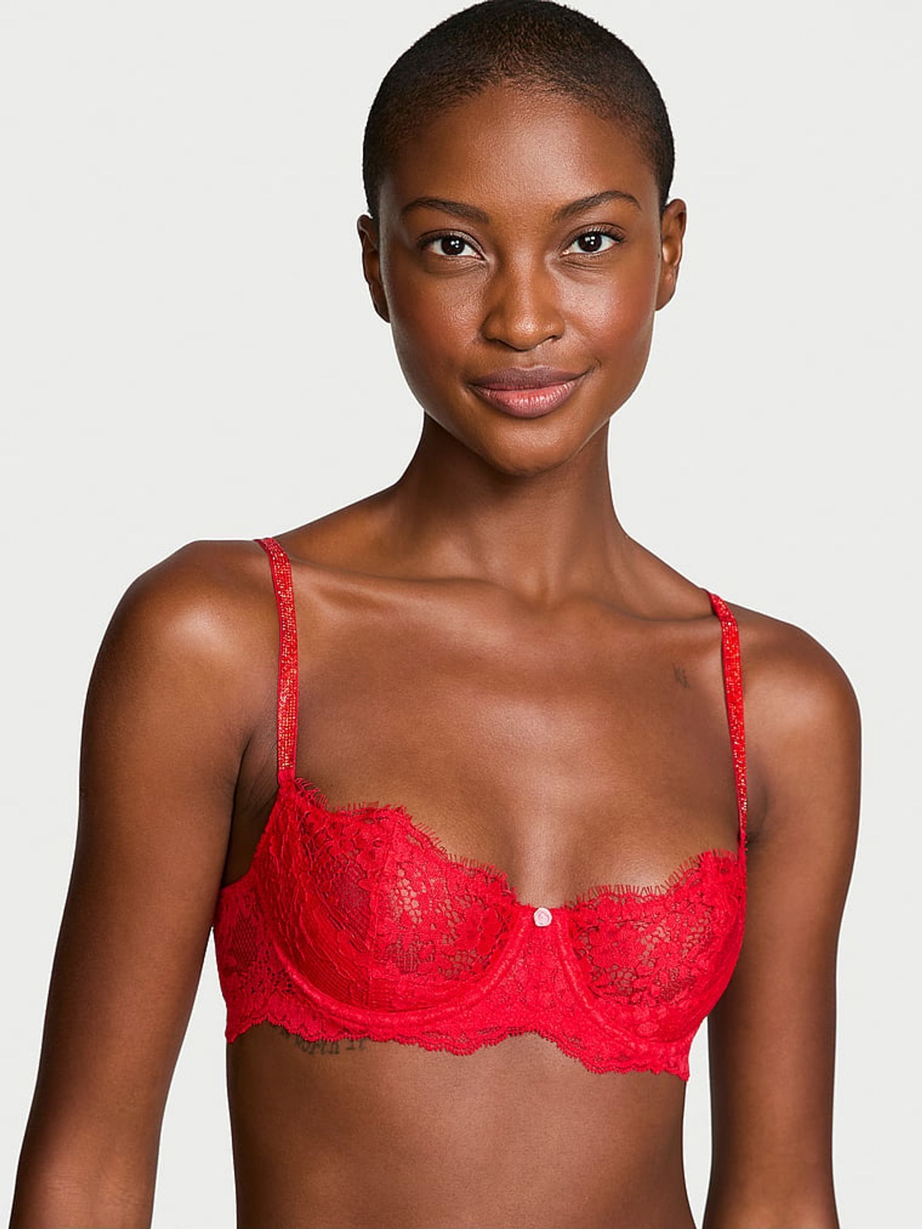 Vermillion Red Unlined Balcony Twinkle Strap Bra (E46507) | €56
