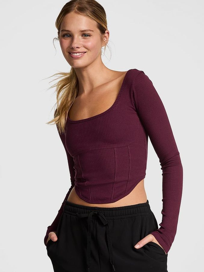 Purple Rose Long Sleeve Cotton Corset Top (E46511) | €40