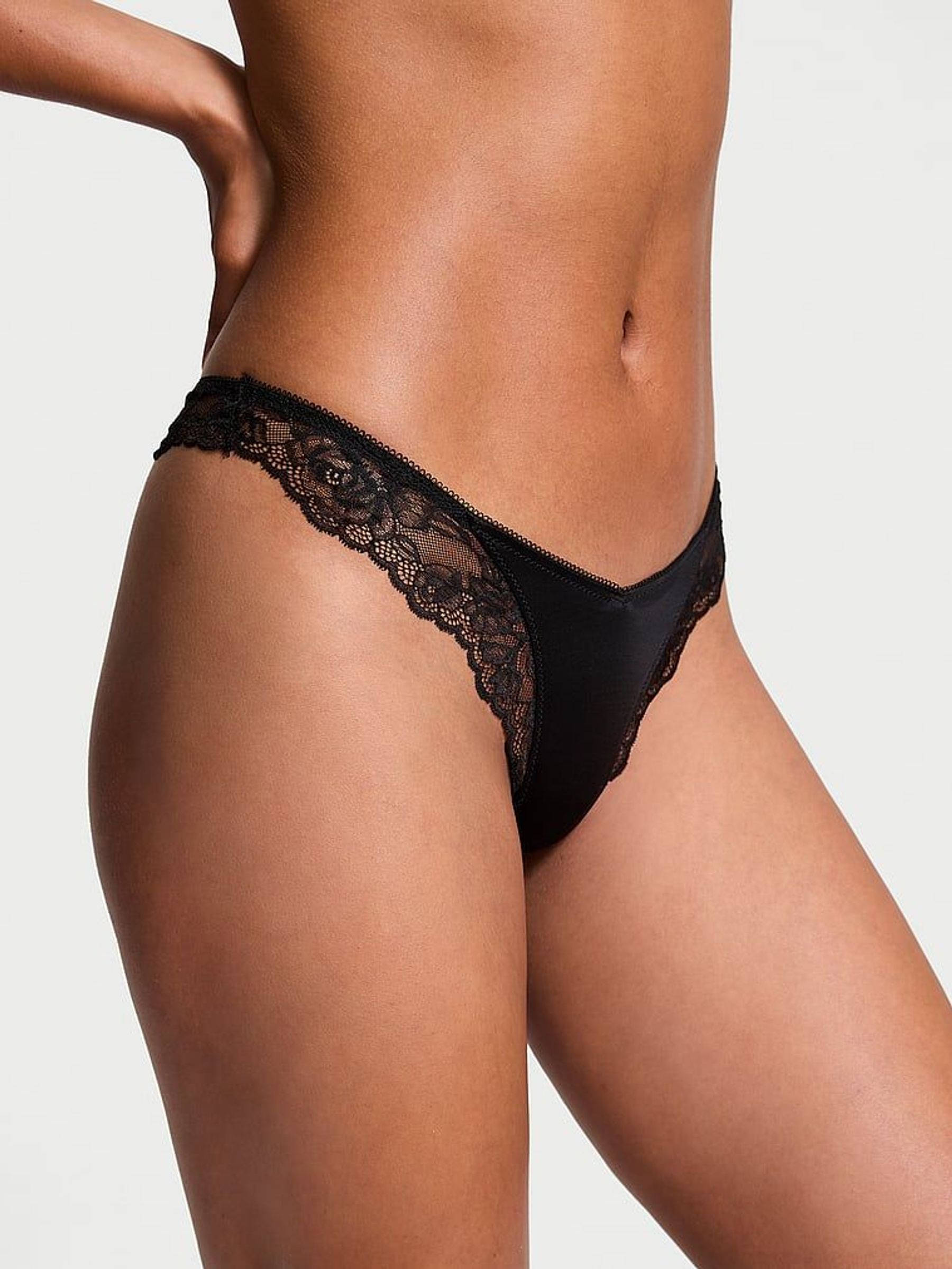 Black Thong Rose Lace Trim Knickers (E46518) | €15.50