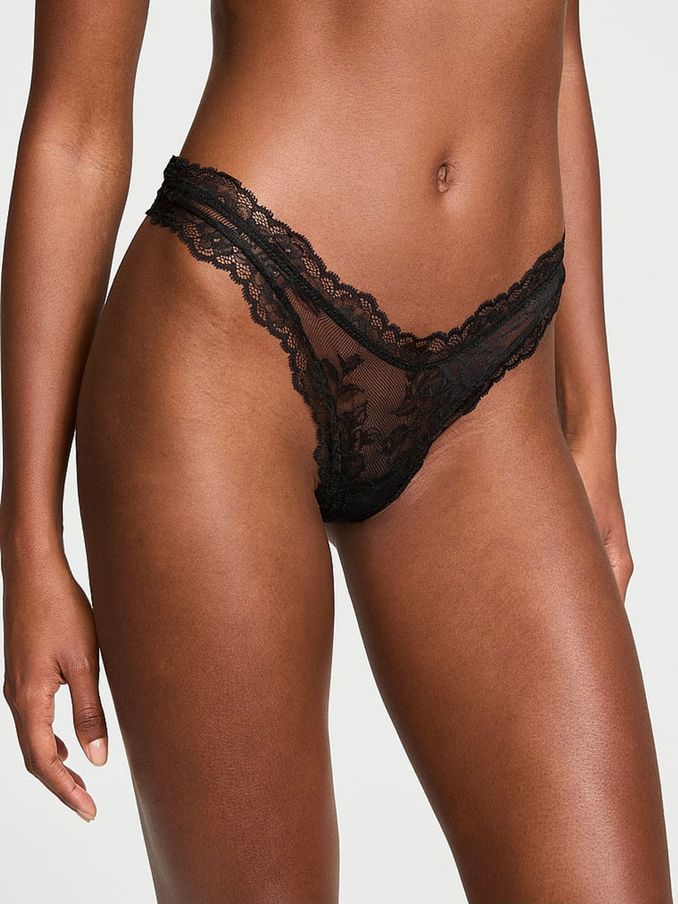Black Thong Rose Lace Knickers (E46589) | €20.50