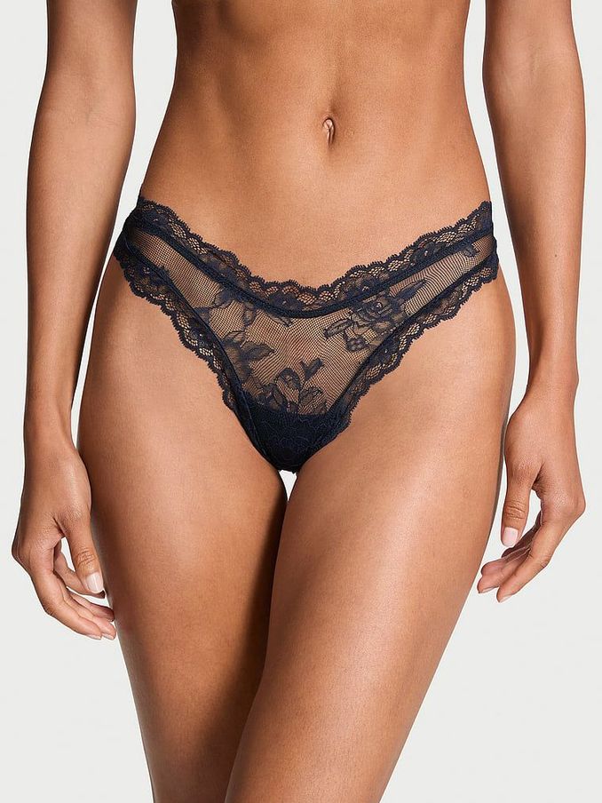Dark Twilight Blue Thong Rose Lace Knickers (E46601) | €10