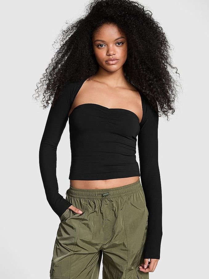 Black Cotton Balero Long Sleeve T-Shirt (E46605) | €34