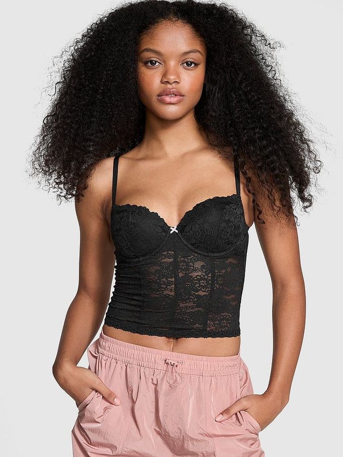 Black Lace Lightly Lined Balcony Corset Top (E46617) | €34