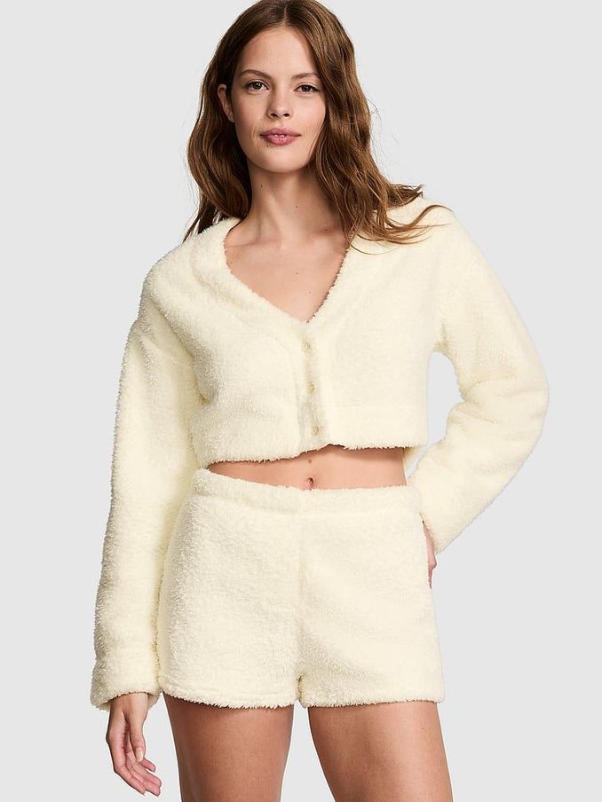 Creamer White Cosy Knit Cropped Cardigan Pyjama Top (E46640) | €40