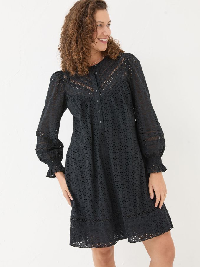 Black 100% Cotton Brody Detail Dress (E46912) | €50
