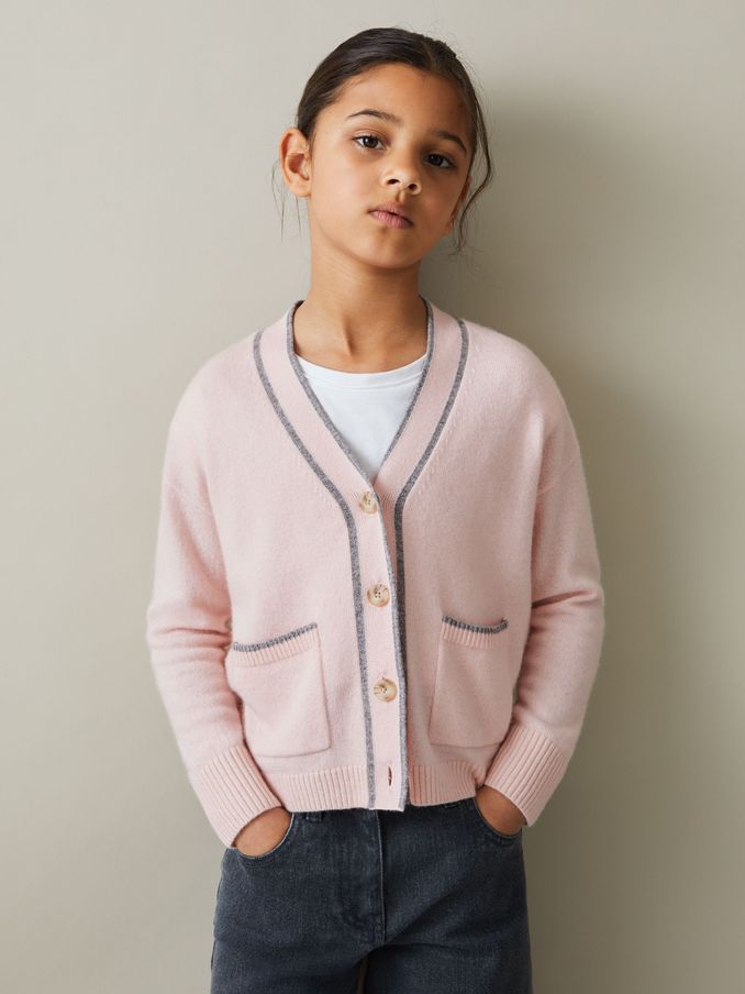 9-13 yrs Wool-Blend Stripe-Detail Cardigan With Cashmere in Pink (E47882) | HK$610