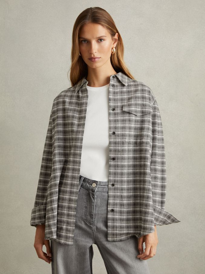 Lorena Grey Checked Button-Through Shirt (E47893) | US$48