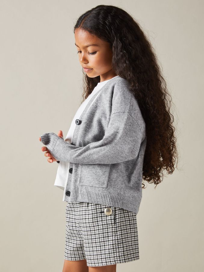 9-13 yrs Wool-Blend Stripe-Detail Cardigan With Cashmere in Grey (E47896) | HK$610