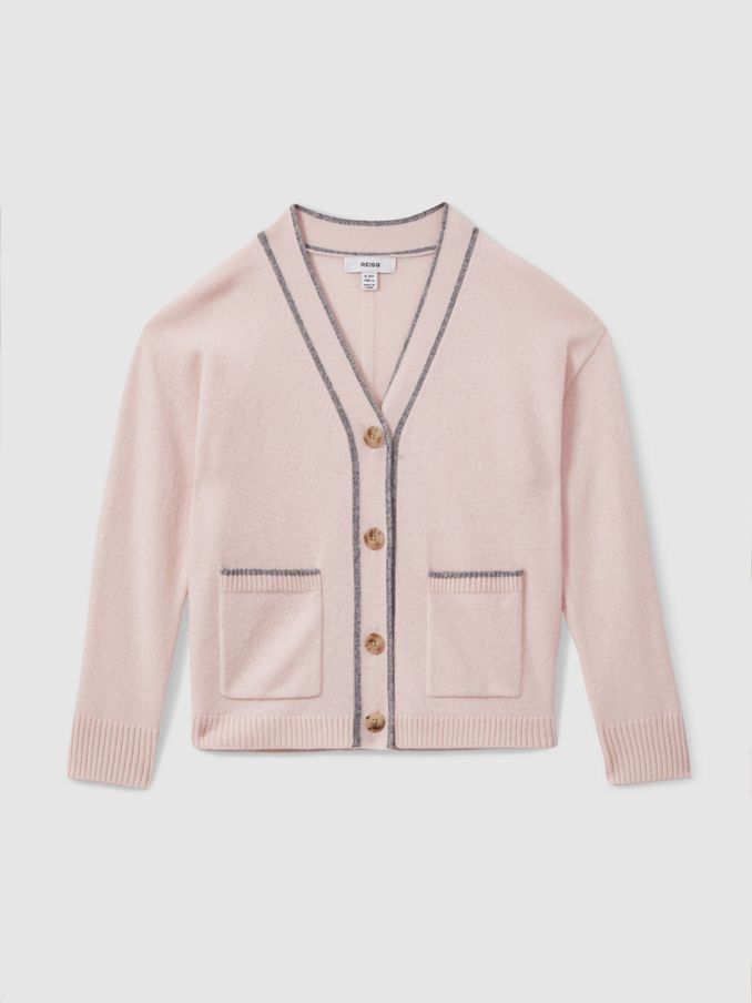 13-14 yrs Wool-Blend Stripe-Detail Cardigan With Cashmere in Pink (E47901) | HK$650
