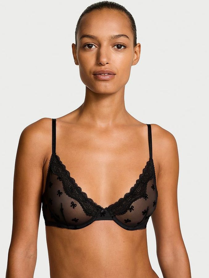 Black Bows Flocked Unlined Demi Bra (E49528) | €27