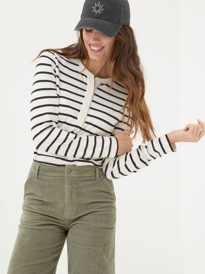 Hettie Cream Rib Henley Top (E50020) | $30